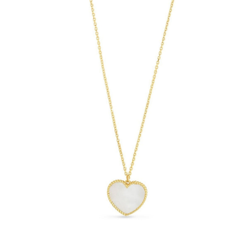 14k Yellow Gold High Polish Heart Pearl Paste Necklace