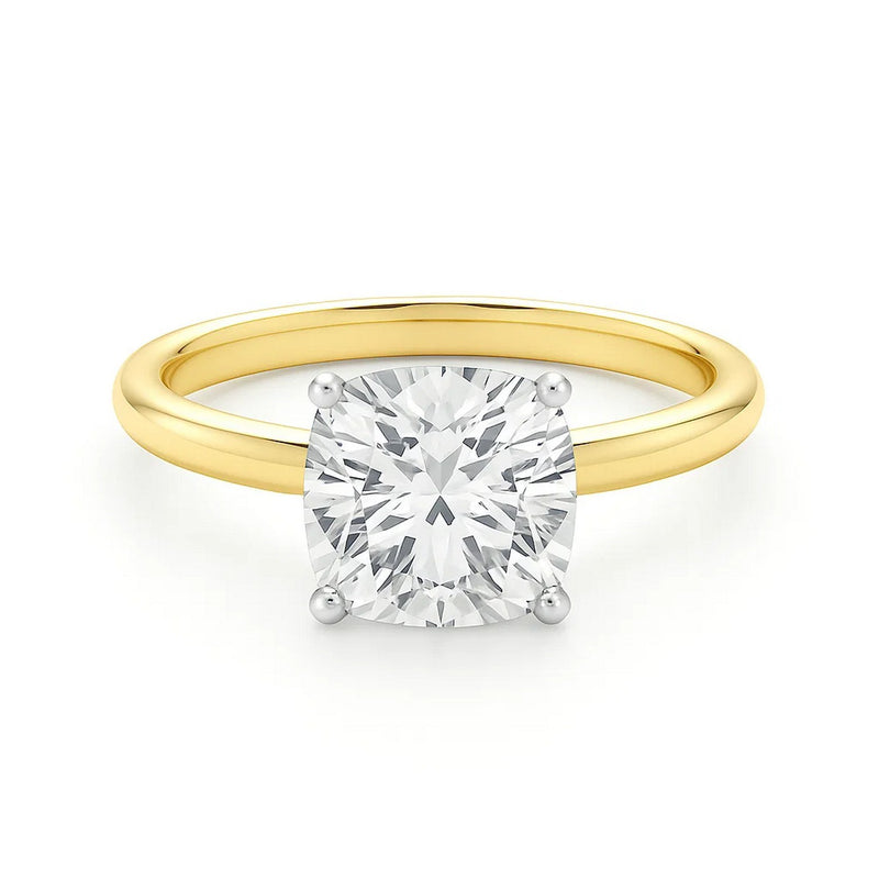 5 Carat Cushion Lab Grown IGI G/VS1 Diamond Solitaire Ring in 14K Yellow Gold