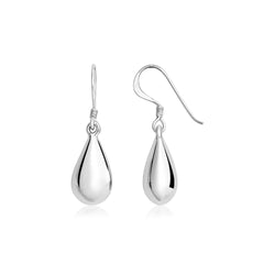 Sterling Silver Polished Puffed Teardrop Dangle Earrings