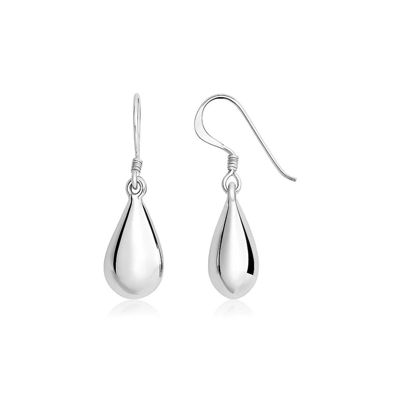 Sterling Silver Polished Puffed Teardrop Dangle Earrings
