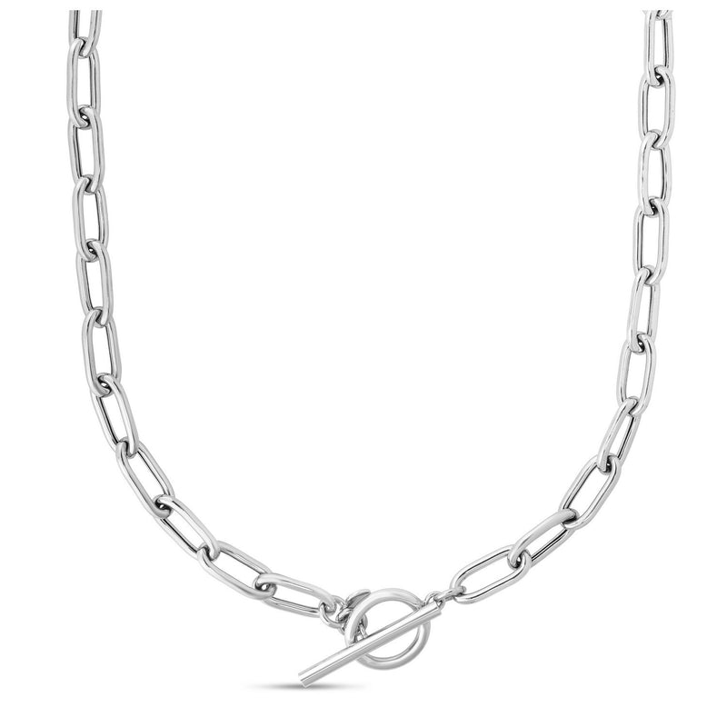 Sterling Silver Rhodium Plated Paperclip Toggle Necklace