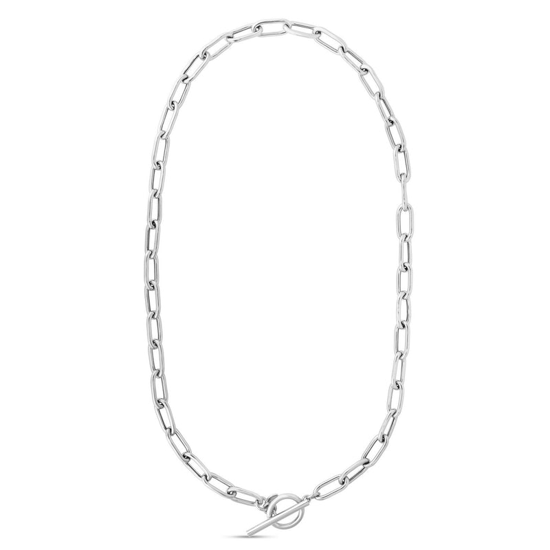Sterling Silver Rhodium Plated Paperclip Toggle Necklace