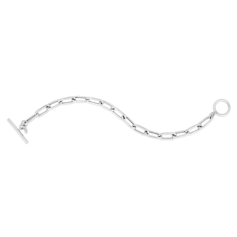 Sterling Silver Rhodium Plated Paperclip Toggle Necklace