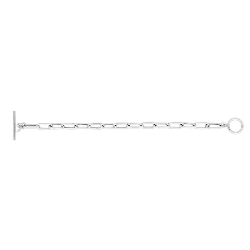 Sterling Silver Rhodium Plated Paperclip Toggle Necklace