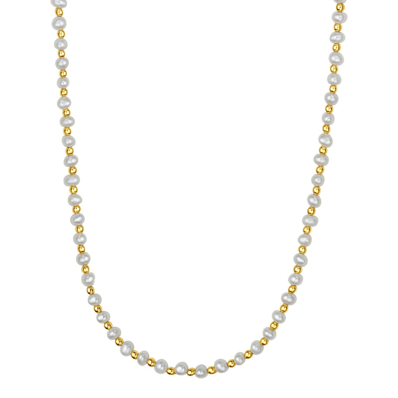 Pearl and Gold Alternating Bead Necklace in 14K Yellow Gold