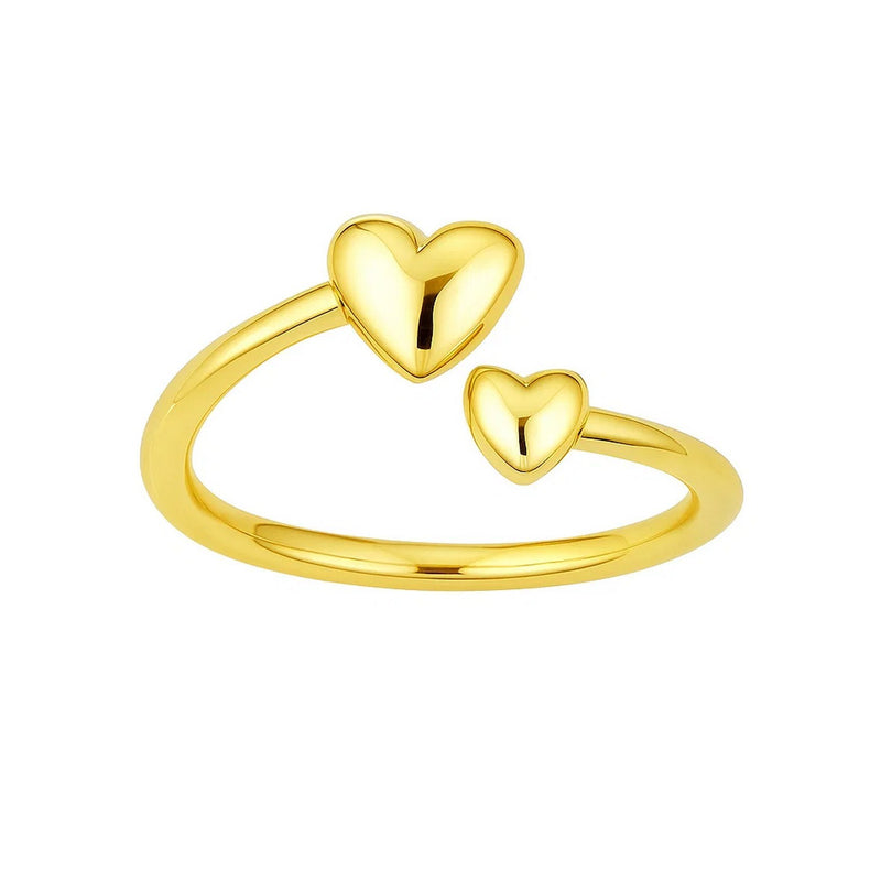 14k Yellow Gold Bypass Style Toe Ring with Polished Hearts
