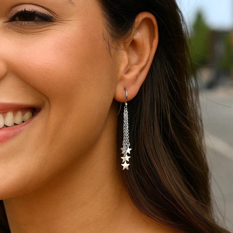 Sterling Silver Tassel Earrings with Polished Stars