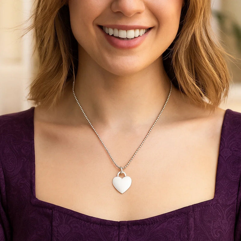 Sterling Silver Rhodium Plated Heart Charm Necklace