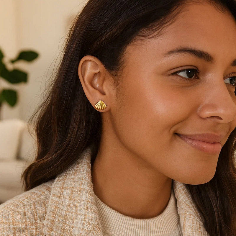Sea Shell Stud Earrings in 10K Yellow Gold