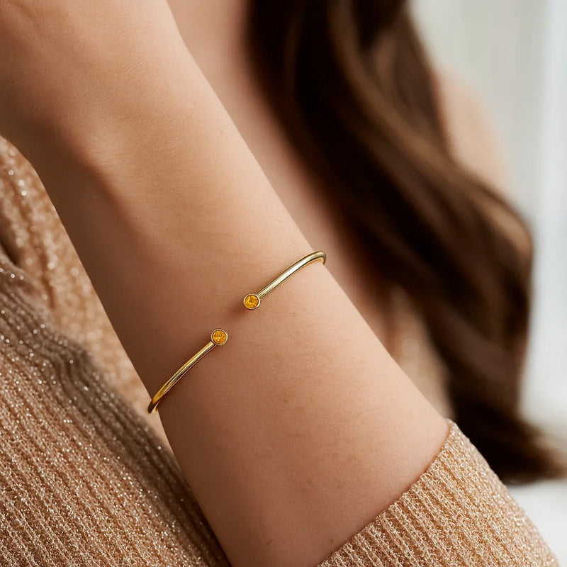 14K Yellow Gold Citrine Open Cuff Bangle (2.00 mm)
