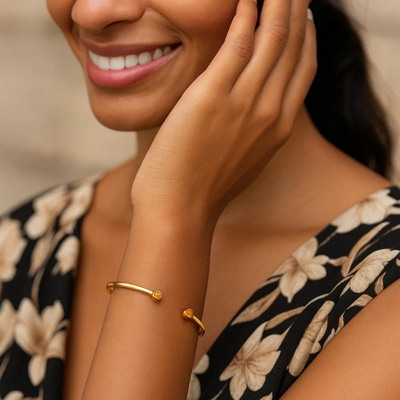 14K Yellow Gold Citrine Open Cuff Bangle (2.00 mm)