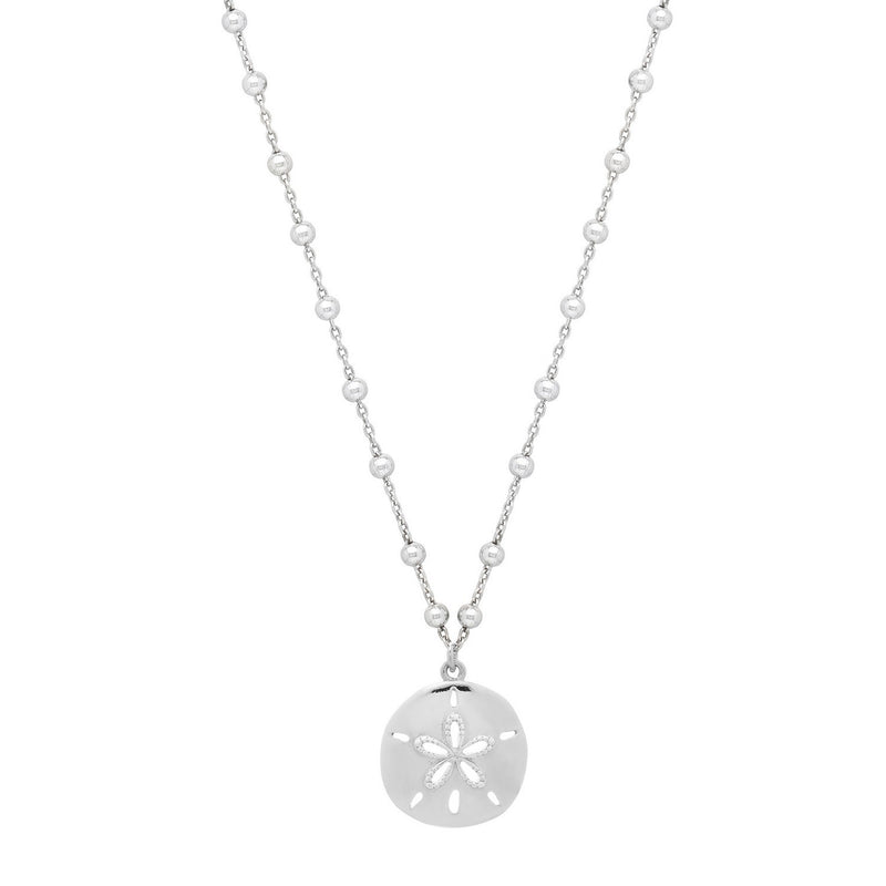 Sterling Silver Rhodium Plated Sand Dollar Necklace