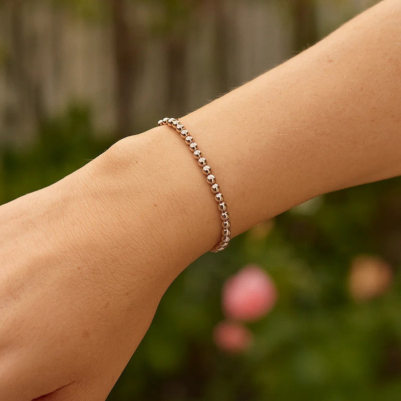 14K Rose Gold Diamond Cut Stretchable Moon Cut Bead Bracelet (3.00 mm)