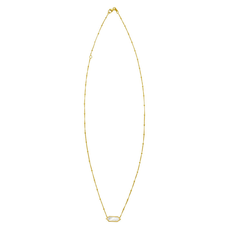 14K Yellow Gold Hexagon Mother Of Pearl Pendant Necklace