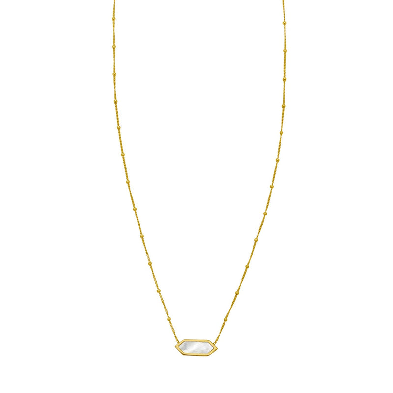 14K Yellow Gold Hexagon Mother Of Pearl Pendant Necklace