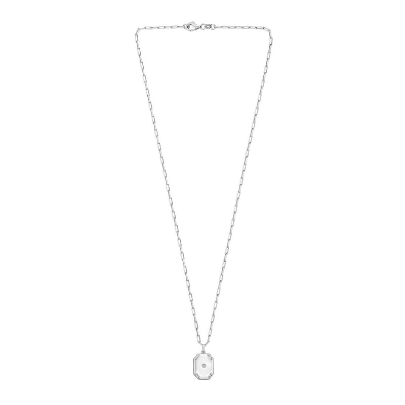 Sterling Silver Rhodium Plated Cubic Zirconia Octagonal Star Locket Necklace