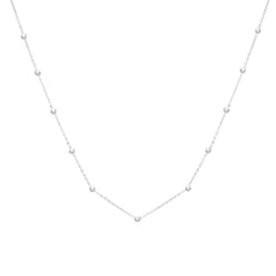14K White Gold Saturn Bead Chain Necklace