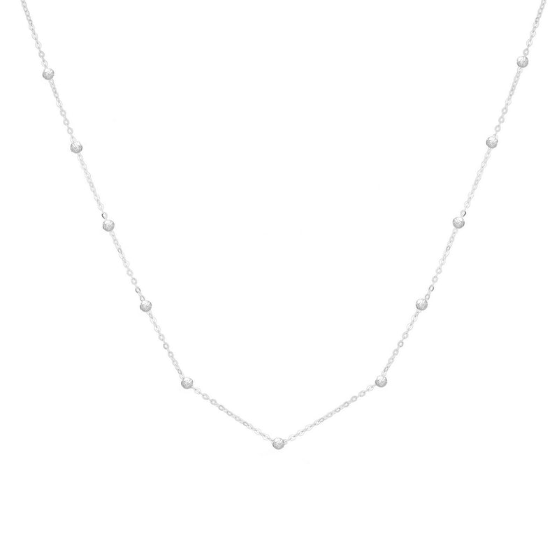 14K White Gold Saturn Bead Chain Necklace