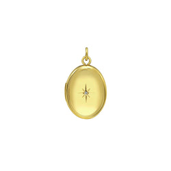 14K Yellow Gold Oval Diamond Locket Charm Pendant (16.00 mm)