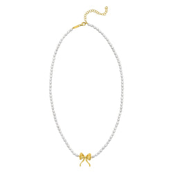 14K Yellow Gold Bow and Pearl Necklace