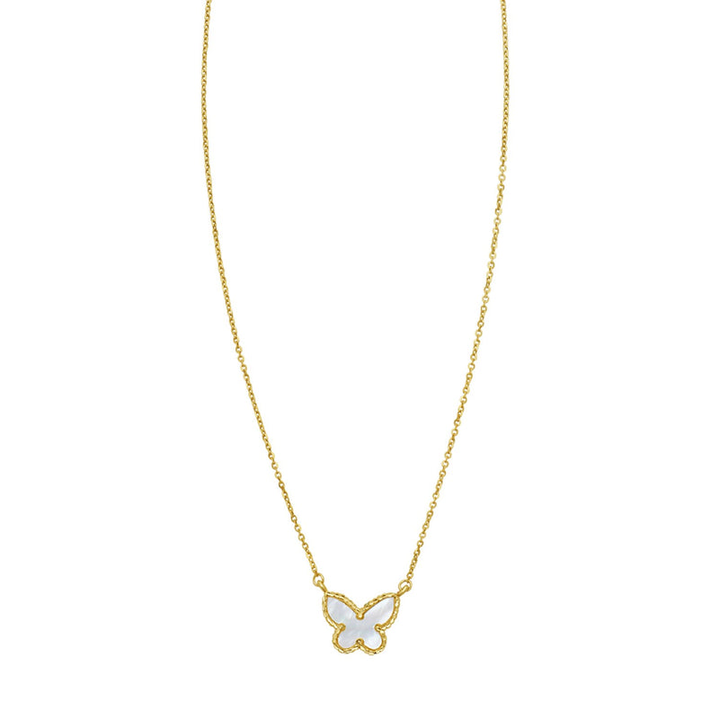 14K Yellow Gold Primavera Mother of Pearl Butterfly Necklace