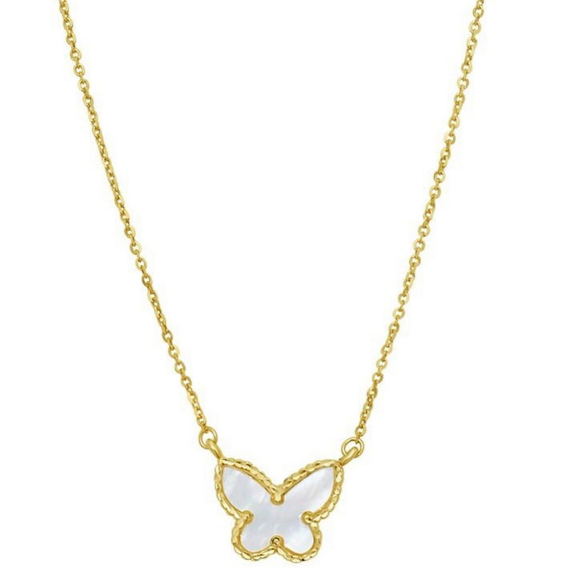14K Yellow Gold Primavera Mother of Pearl Butterfly Necklace