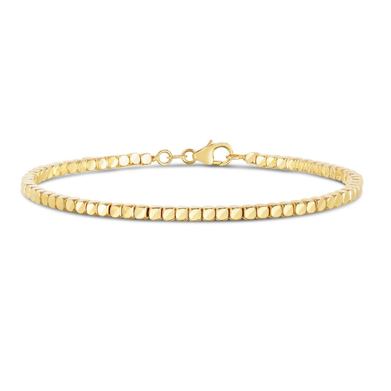 14k Yellow Gold High Polish Bead Cuff Bangle (2.40 mm)