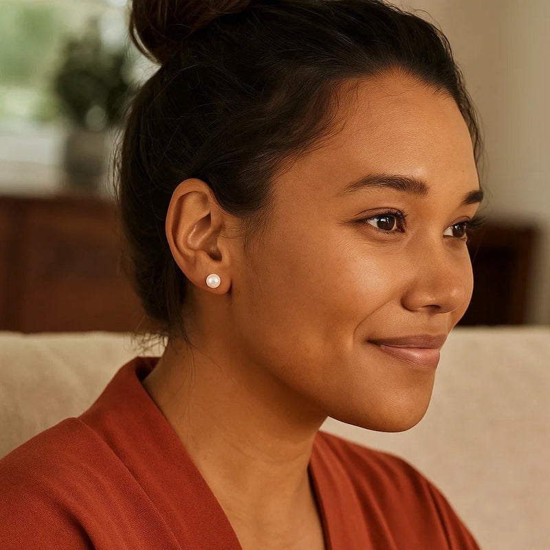 White Freshwater Cultured Pearl Stud Earrings in 14K White Gold (7.00 mm)