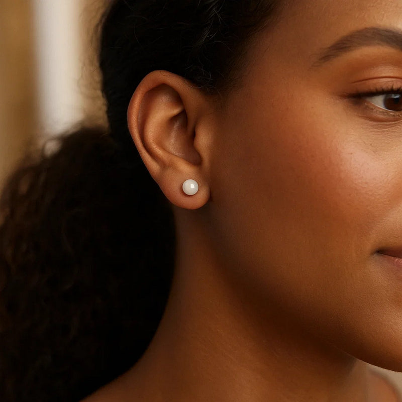 White Freshwater Cultured Pearl Stud Earrings in 14K White Gold (7.00 mm)