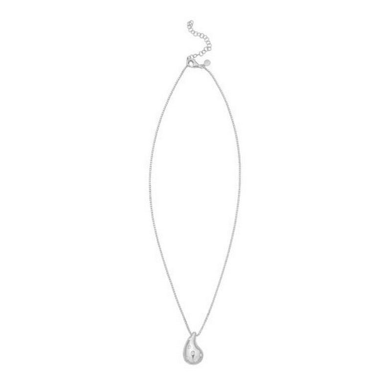 Sterling Silver Rhodium Plated Puffed Raindrop CZ Necklace