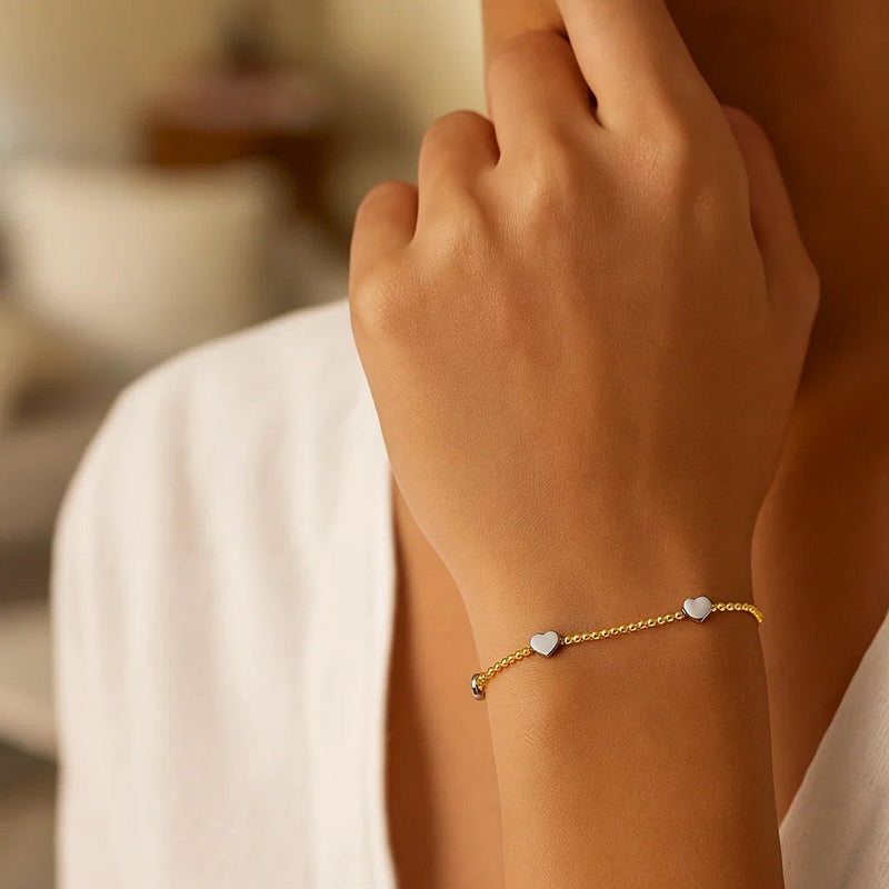 14K Yellow and White Gold Heart Bead Bracelet