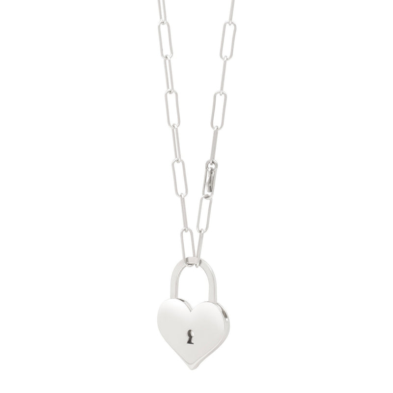 Sterling Silver Rhodium Plated Padlock Heart Necklace