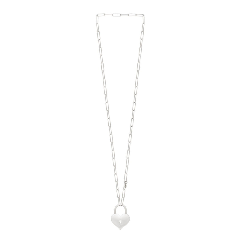 Sterling Silver Rhodium Plated Padlock Heart Necklace