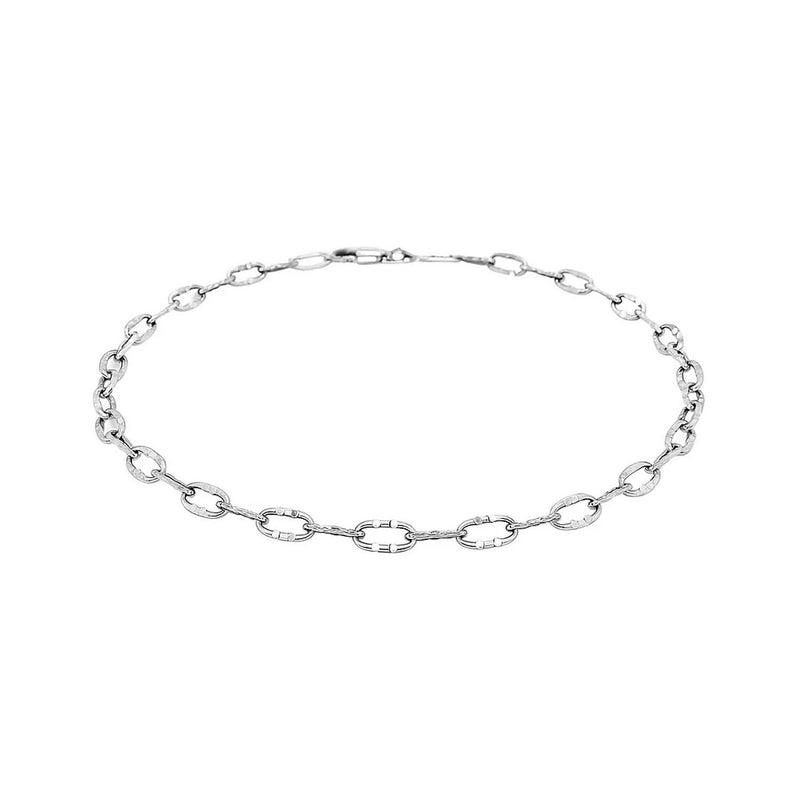 14k White Gold Anklet with Fancy Hammered Oval Links