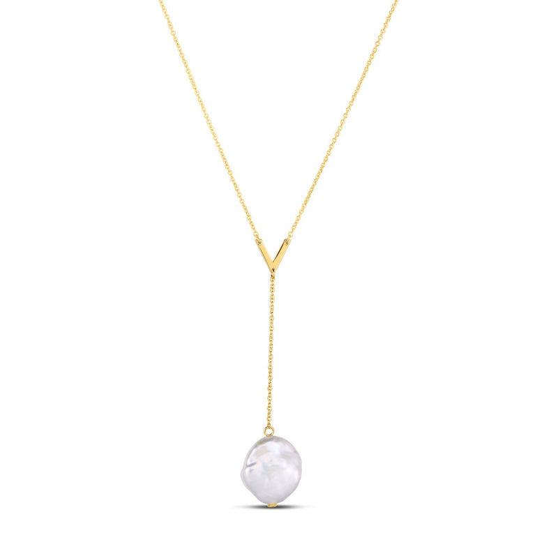 14k Yellow Gold Tesoro Pearl Lariat Necklace