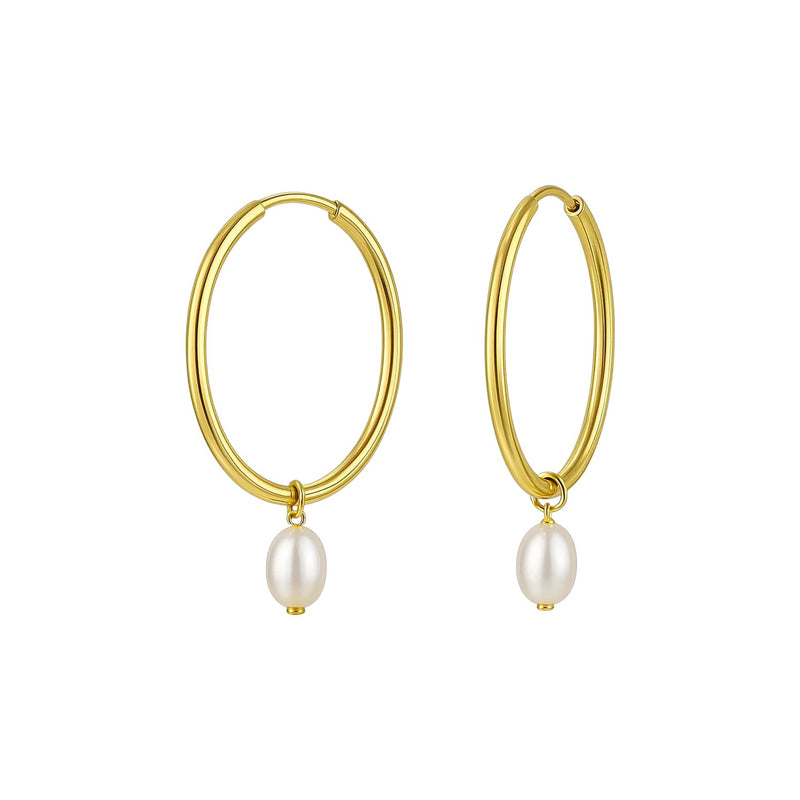 Pearl Drop Oval Earrings in 14K Yellow Gold