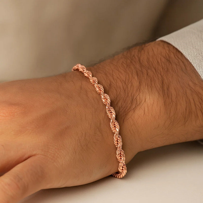 14k Rose Gold Solid Diamond Cut Rope Bracelet (4.00 mm)