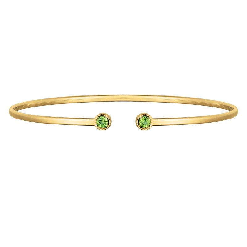 14K Yellow Gold Peridot Open Cuff Bangle (2.00 mm)