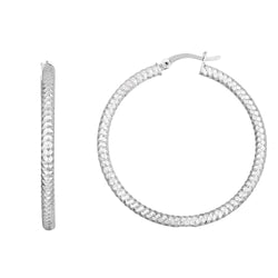 Sterling Silver Large Hoop Earrings with Braid Texture(3x35mm)
