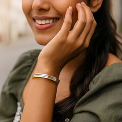 14K Tri Color Gold Layered Trinity Bangle (7.30 mm)