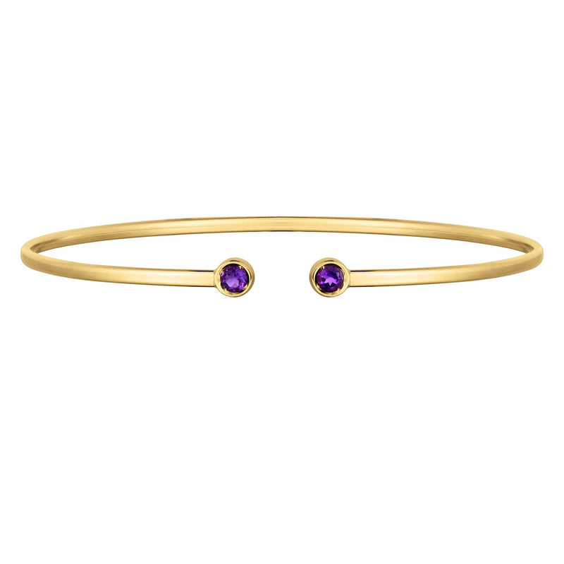 14K Yellow Gold Amethyst Open Cuff Bangle (2.00 mm)