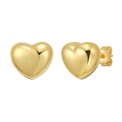 Sterling Silver Yellow Gold Plated Puffed Small Heart Stud Earrings