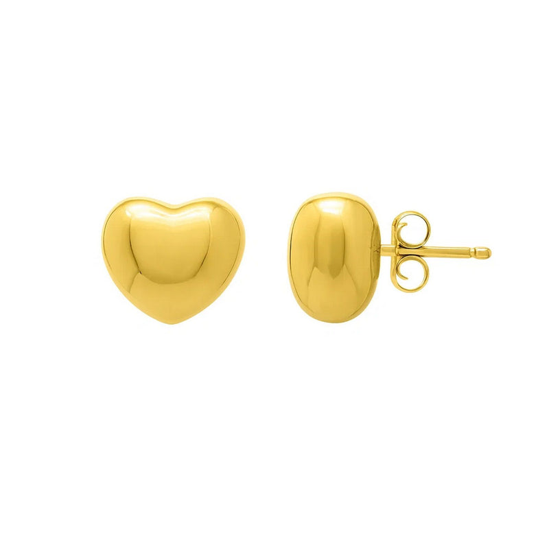 Sterling Silver Yellow Gold Plated Puffed Small Heart Stud Earrings