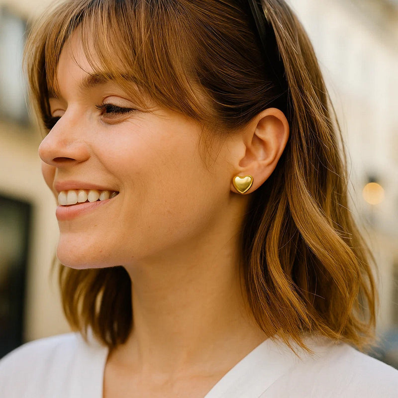 Sterling Silver Yellow Gold Plated Puffed Small Heart Stud Earrings