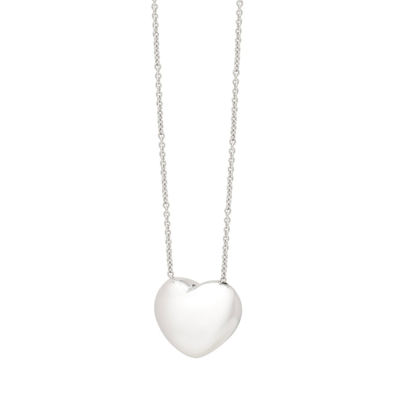 Sterling Silver Rhodium Plated Puffy Heart Necklace