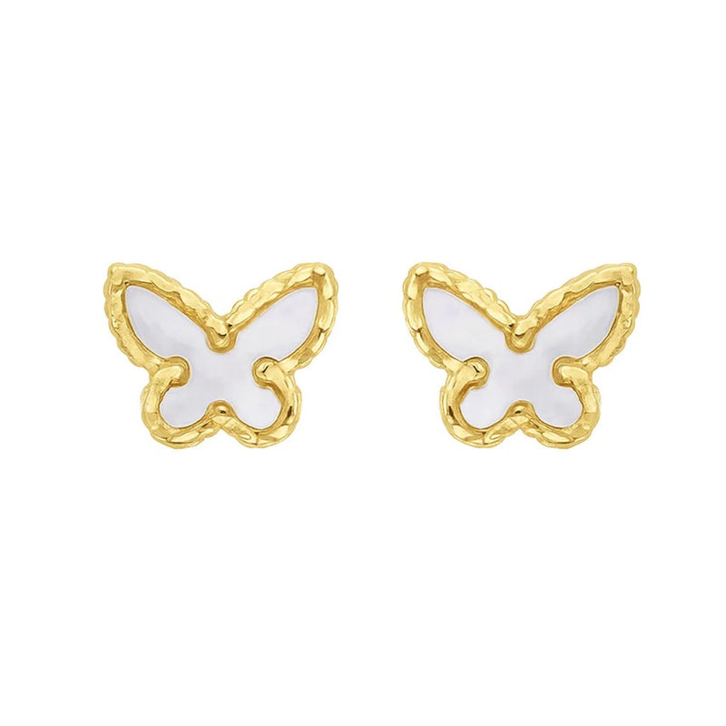14K Yellow Gold Mother of Pearl Butterfly Stud Earrings