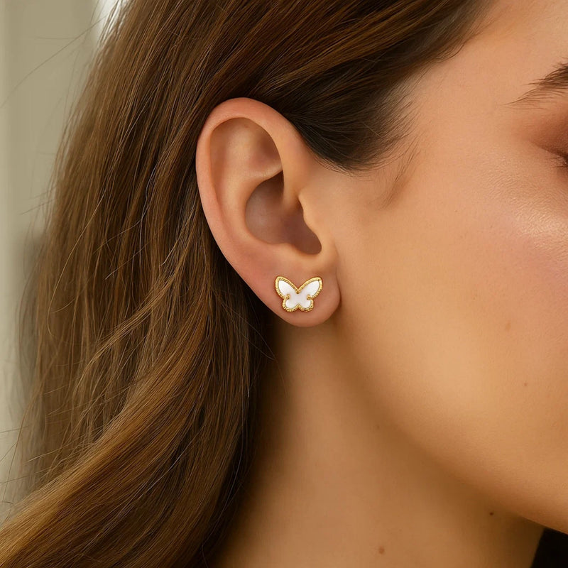 14K Yellow Gold Mother of Pearl Butterfly Stud Earrings