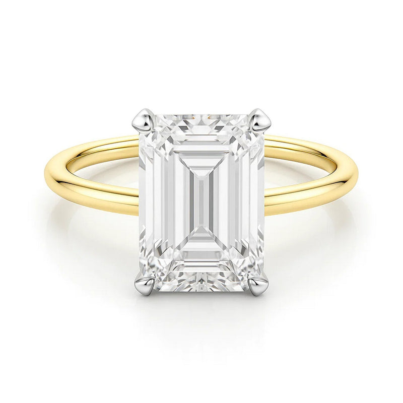 5 Carat Emerald Lab Grown IGI G/VS1 Diamond Solitaire Ring in 14K Yellow Gold