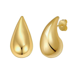 Sterling Silver Yellow Gold Plated Puffed Teardrop Earrings