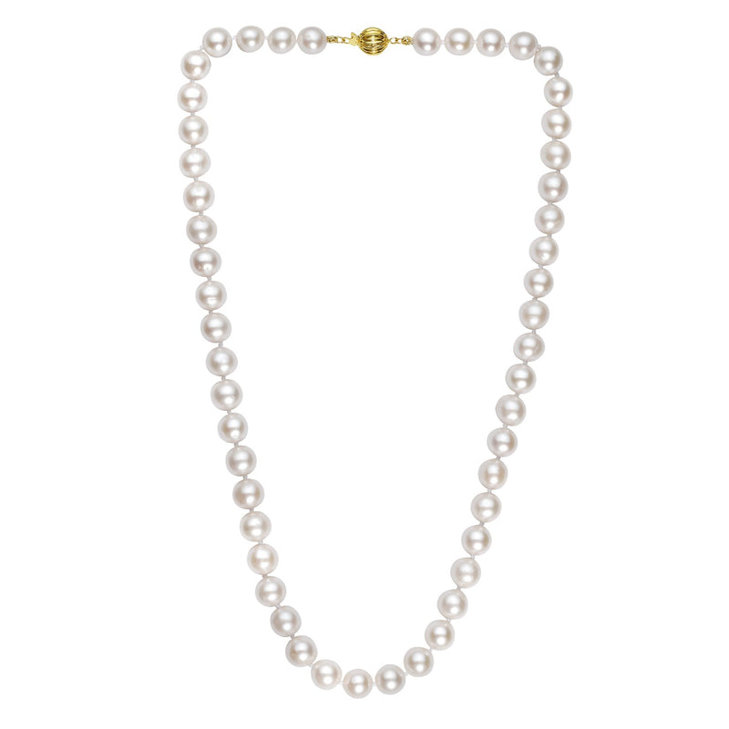 Pearl Necklace with Ball Clasp in 14K Yellow Gold